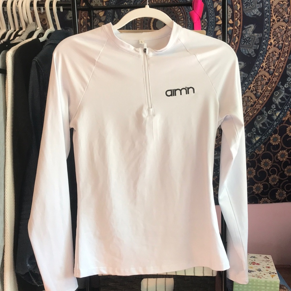 AIMN White Long Sleeve Quarter Zip Pullover